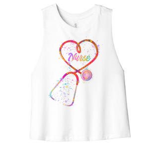 Cute Watercolor Nurse Heart Stethoscope Women's Racerback Cropped Tank