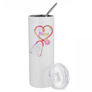 Cute Watercolor Nurse Heart Stethoscope Stainless Steel Tumbler