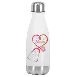 Cute Watercolor Nurse Heart Stethoscope Stainless Steel Insulated Water Bottle