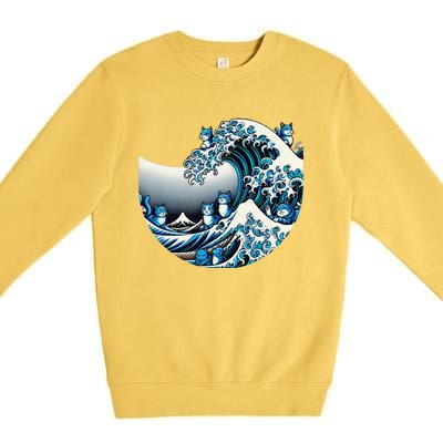 Cute Wave Of Blue Cats For Kamala Funny Gift Premium Crewneck Sweatshirt