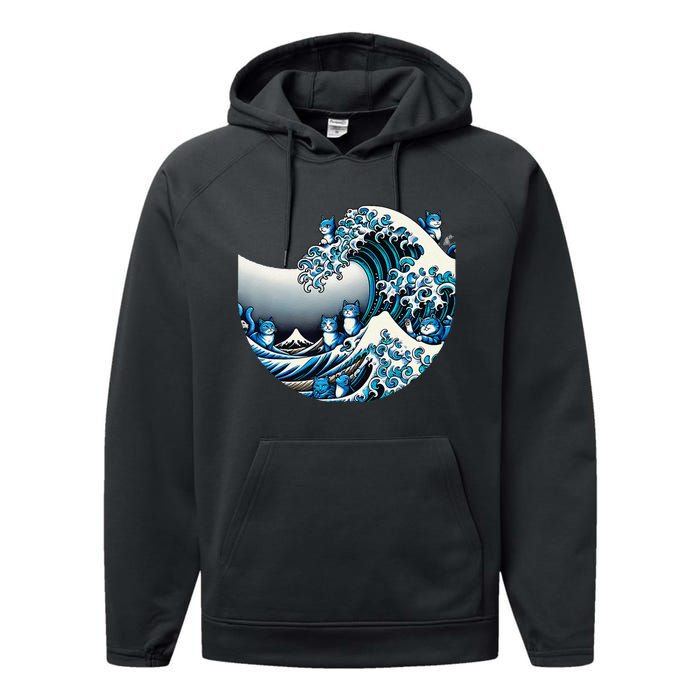 Cute Wave Of Blue Cats For Kamala Funny Gift Performance Fleece Hoodie