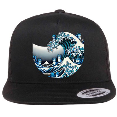 Cute Wave Of Blue Cats For Kamala Funny Gift Flat Bill Trucker Hat