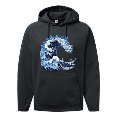 Cute Wave Of Blue Cats For Kamala Performance Fleece Hoodie