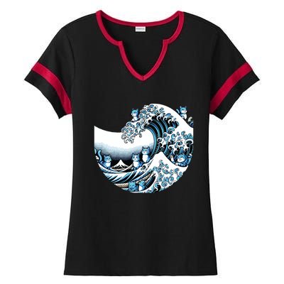 Cute Wave Of Blue Cats For Kamala Funny Ladies Halftime Notch Neck Tee