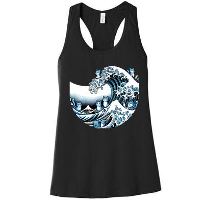 Cute Wave Of Blue Cats For Kamala Funny Women's Racerback Tank