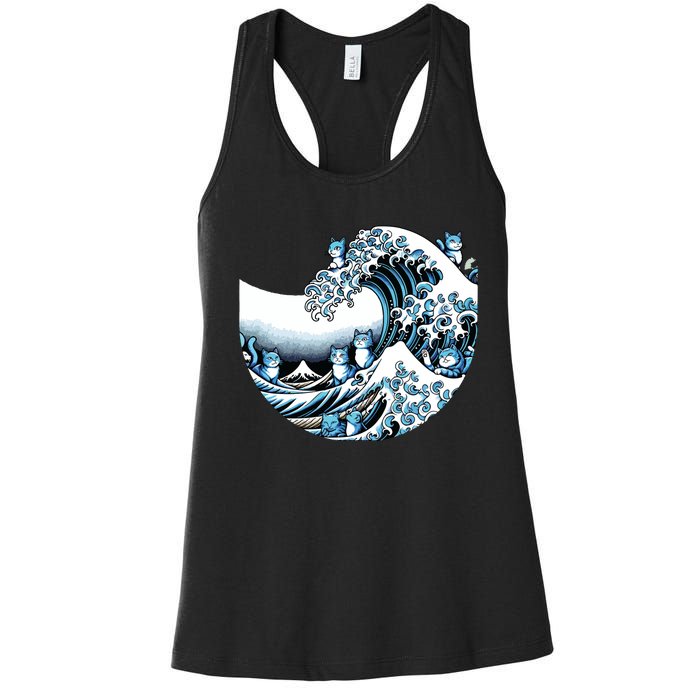 Cute Wave Of Blue Cats For Kamala Funny Women's Racerback Tank