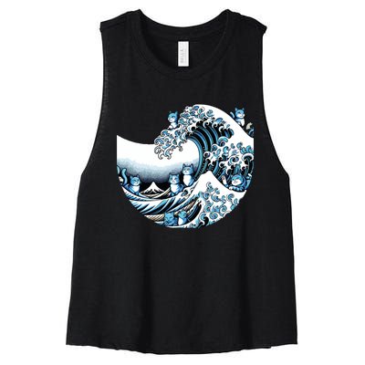 Cute Wave Of Blue Cats For Kamala Funny Women's Racerback Cropped Tank