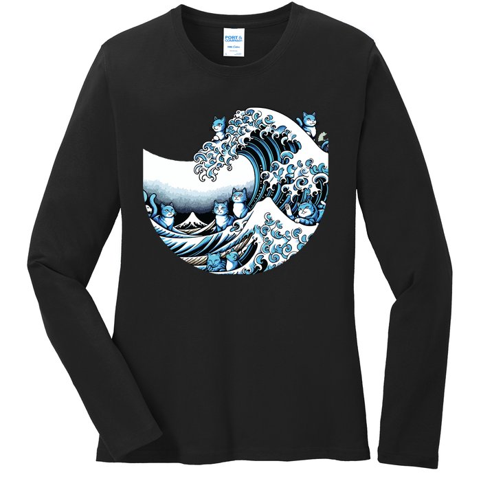 Cute Wave Of Blue Cats For Kamala Funny Ladies Long Sleeve Shirt