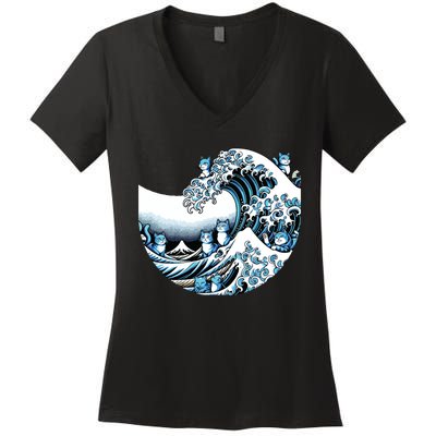 Cute Wave Of Blue Cats For Kamala Funny Women's V-Neck T-Shirt