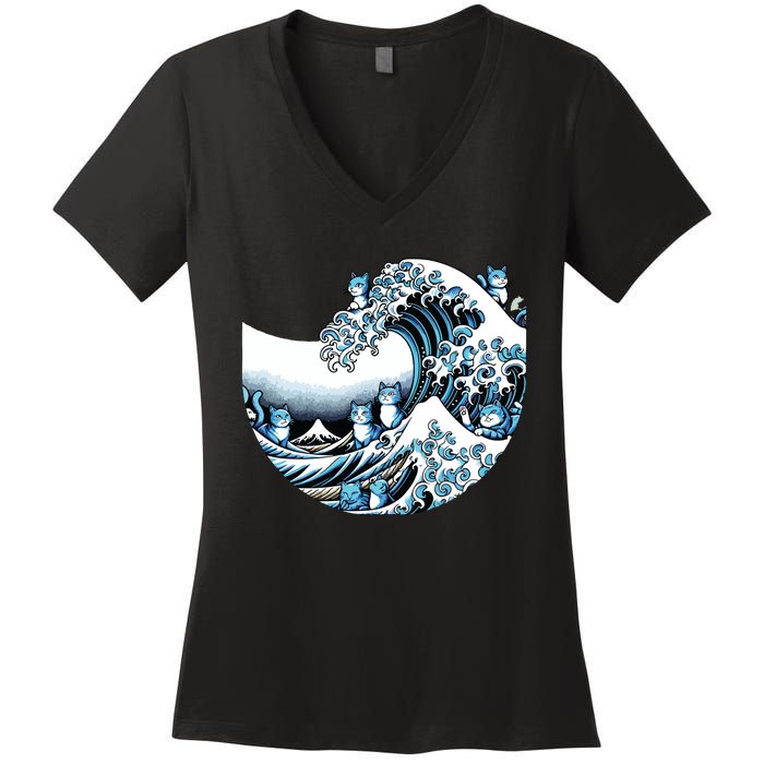 Cute Wave Of Blue Cats For Kamala Funny Women's V-Neck T-Shirt