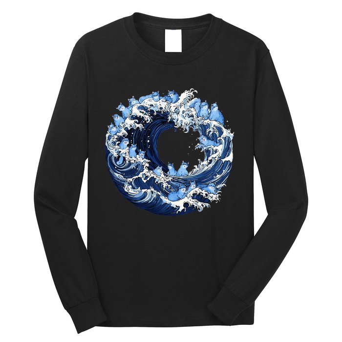 Cute Wave Of Blue Cats For Kamala Long Sleeve Shirt