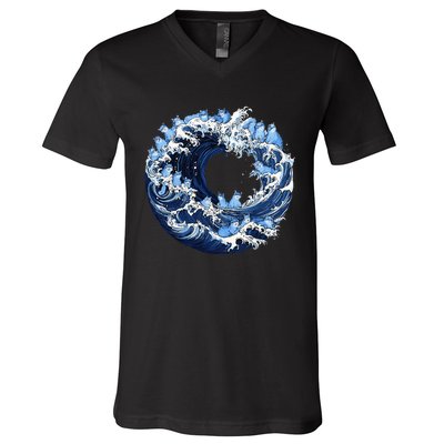 Cute Wave Of Blue Cats For Kamala V-Neck T-Shirt