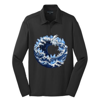 Cute Wave Of Blue Cats For Kamala Silk Touch Performance Long Sleeve Polo