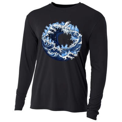 Cute Wave Of Blue Cats For Kamala Cooling Performance Long Sleeve Crew