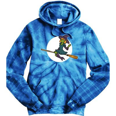 Cute Witch On A Broom Halloween Moon Gift Tie Dye Hoodie