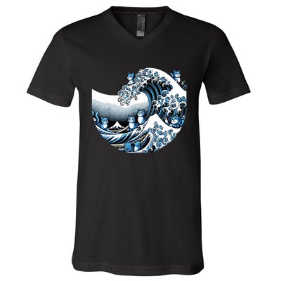 Cute Wave Of Blue Cats Blue Cats Wave V-Neck T-Shirt