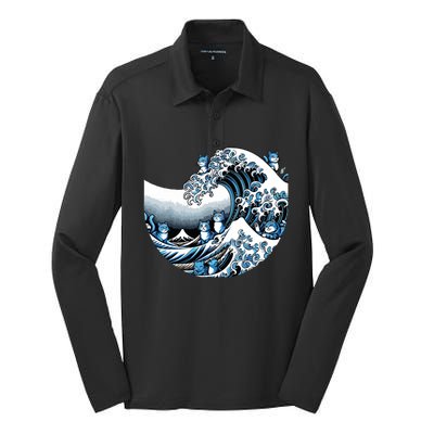 Cute Wave Of Blue Cats Blue Cats Wave Silk Touch Performance Long Sleeve Polo