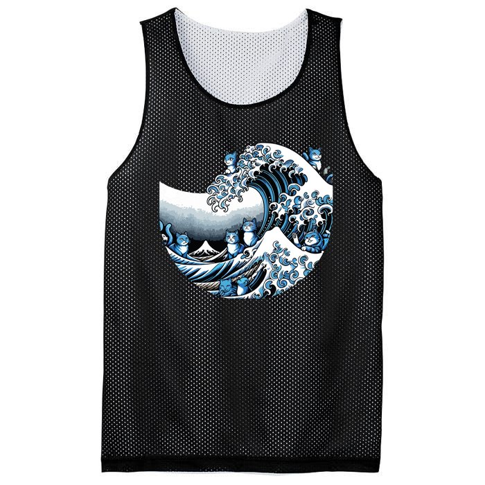 Cute Wave Of Blue Cats Blue Cats Wave Mesh Reversible Basketball Jersey Tank