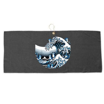 Cute Wave Of Blue Cats Blue Cats Wave Large Microfiber Waffle Golf Towel