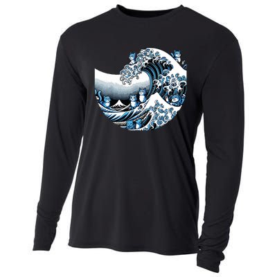 Cute Wave Of Blue Cats Blue Cats Wave Cooling Performance Long Sleeve Crew