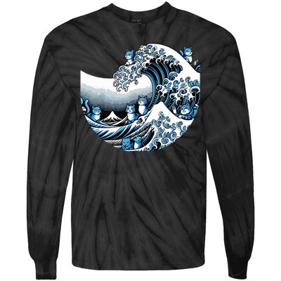 Cute Wave Of Blue Cats Blue Cats Wave Tie-Dye Long Sleeve Shirt