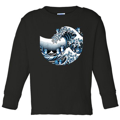 Cute Wave Of Blue Cats Blue Cats Wave Toddler Long Sleeve Shirt