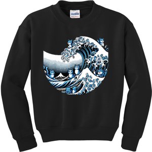 Cute Wave Of Blue Cats Blue Cats Wave Kids Sweatshirt