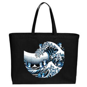 Cute Wave Of Blue Cats Blue Cats Wave Cotton Canvas Jumbo Tote