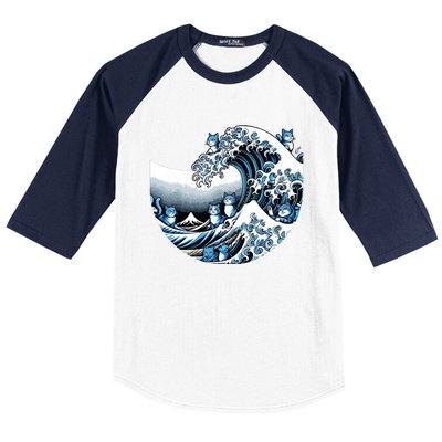 Cute Wave Of Blue Cats Blue Cats Wave Baseball Sleeve Shirt