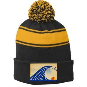 Cute Wave Of Blue Wave Kamala For Kamala Funny Trump Stripe Pom Pom Beanie