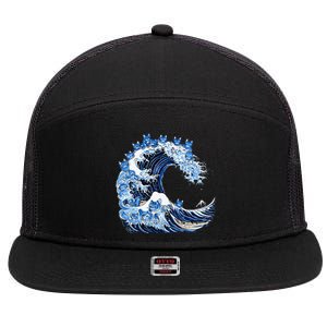 Cute Wave Of Blue Cats For Kamala 7 Panel Mesh Trucker Snapback Hat