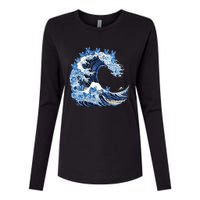 Cute Wave Of Blue Cats For Kamala Womens Cotton Relaxed Long Sleeve T-Shirt