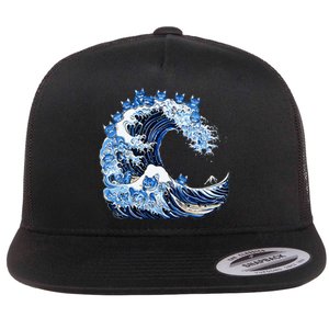 Cute Wave Of Blue Cats For Kamala Flat Bill Trucker Hat