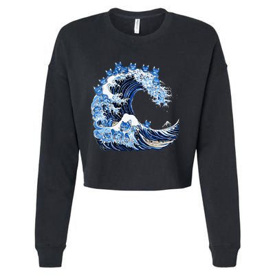 Cute Wave Of Blue Cats For Kamala Cropped Pullover Crew