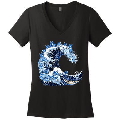 Cute Wave Of Blue Cats For Kamala Women's V-Neck T-Shirt