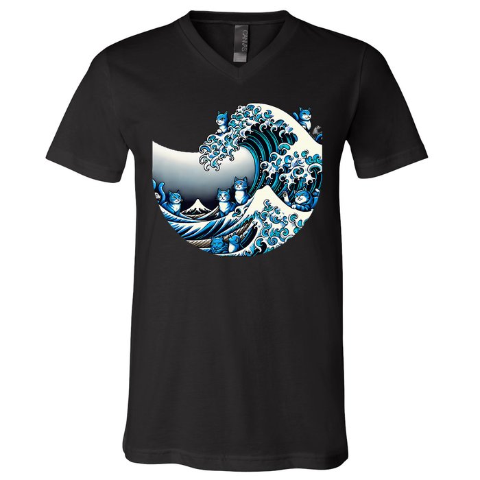 Cute Wave Of Blue Cats For Kamala Funny V-Neck T-Shirt