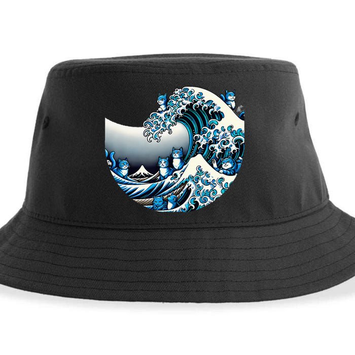 Cute Wave Of Blue Cats For Kamala Funny Sustainable Bucket Hat