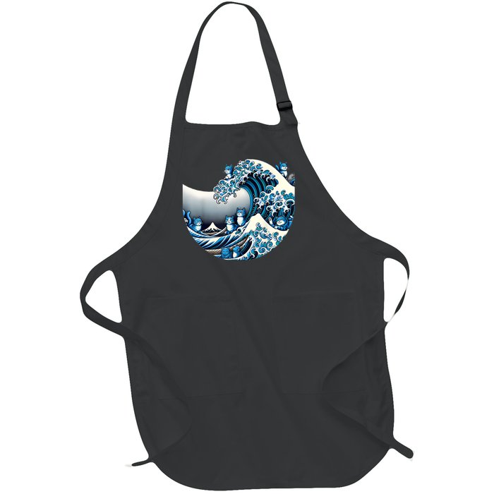 Cute Wave Of Blue Cats For Kamala Funny Full-Length Apron With Pockets