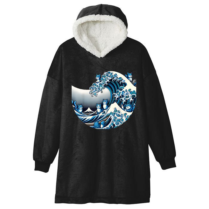 Cute Wave Of Blue Cats For Kamala Funny Hooded Wearable Blanket