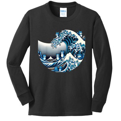 Cute Wave Of Blue Cats For Kamala Funny Kids Long Sleeve Shirt