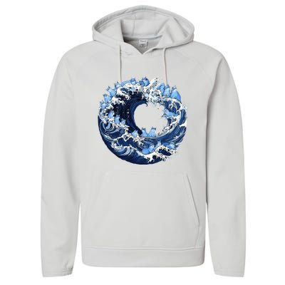 Cute Wave Of Blue Cats For Kamala Performance Fleece Hoodie