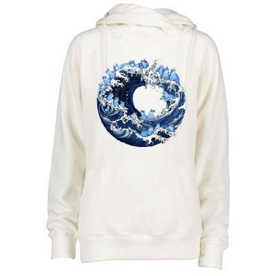 Cute Wave Of Blue Cats For Kamala Womens Funnel Neck Pullover Hood