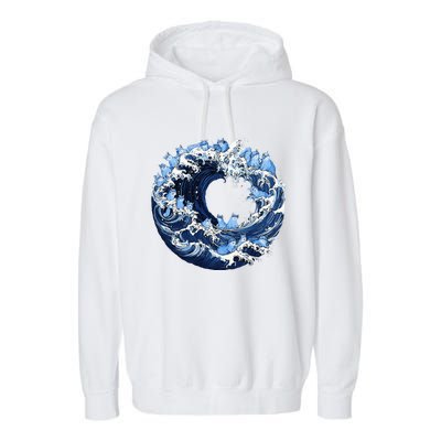 Cute Wave Of Blue Cats For Kamala Garment-Dyed Fleece Hoodie