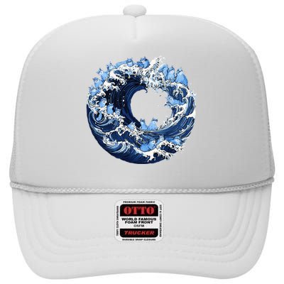 Cute Wave Of Blue Cats For Kamala High Crown Mesh Back Trucker Hat