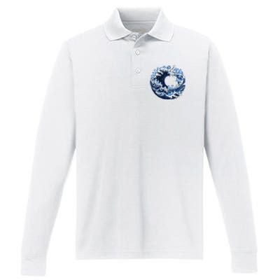 Cute Wave Of Blue Cats For Kamala Performance Long Sleeve Polo