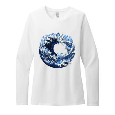 Cute Wave Of Blue Cats For Kamala Womens CVC Long Sleeve Shirt