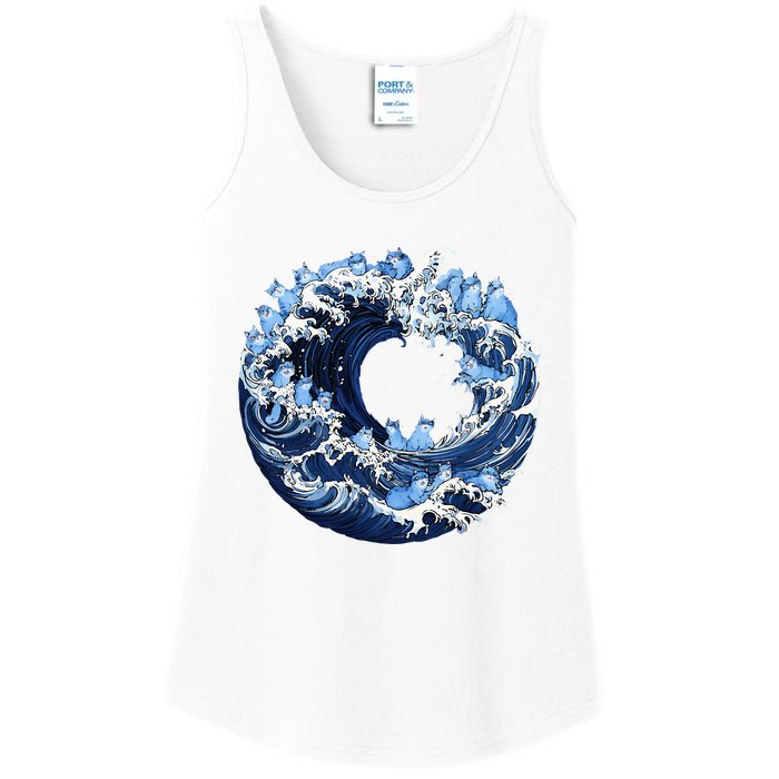 Cute Wave Of Blue Cats For Kamala Ladies Essential Tank