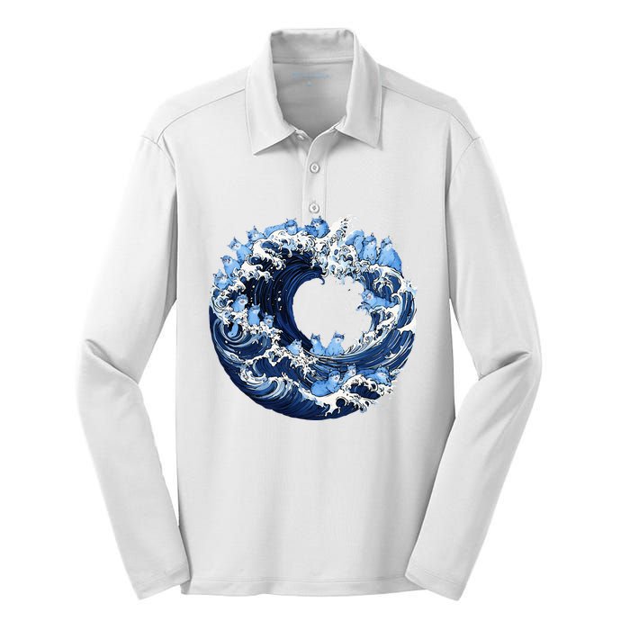 Cute Wave Of Blue Cats For Kamala Silk Touch Performance Long Sleeve Polo