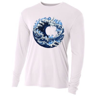 Cute Wave Of Blue Cats For Kamala Cooling Performance Long Sleeve Crew