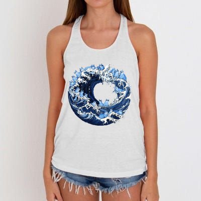 Cute Wave Of Blue Cats For Kamala Women's Knotted Racerback Tank